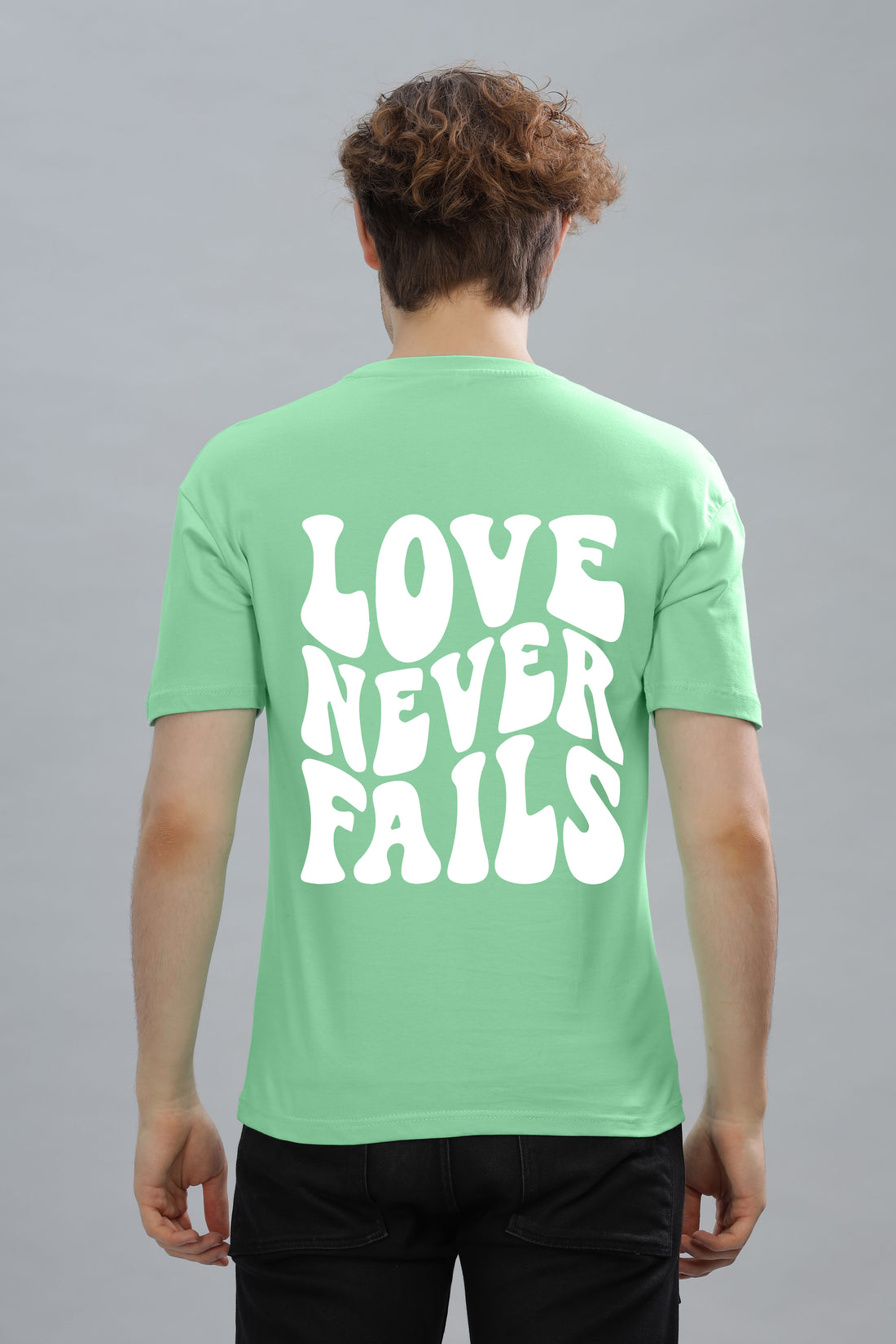 Love Never Fails Back Printed Oversized Baggy Fit Men’s Premium Cotton T-Shirt
