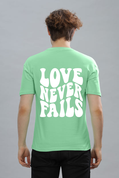 Love Never Fails Back Printed Oversized Baggy Fit Men’s Premium Cotton T-Shirt