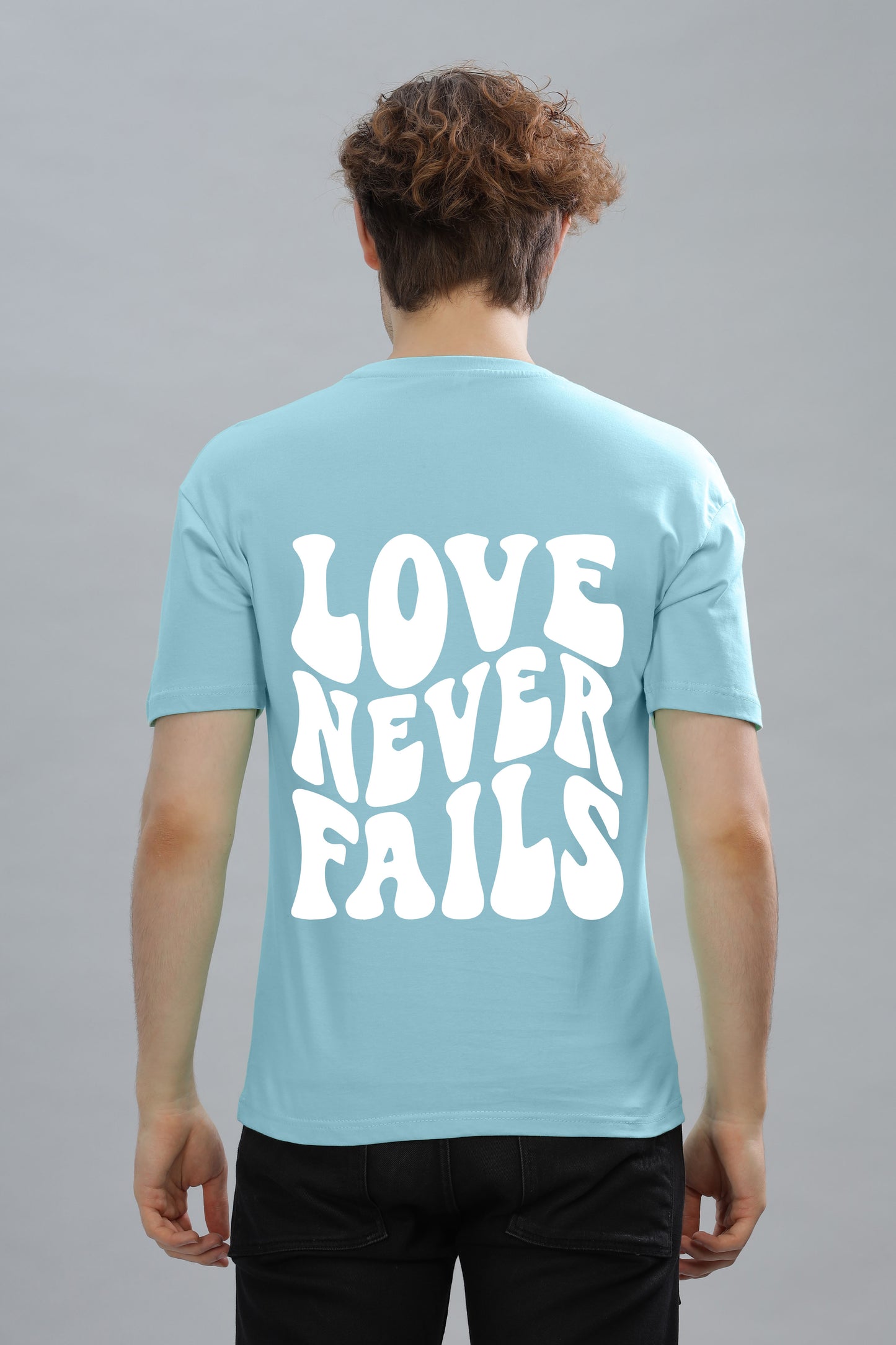 Love Never Fails Back Printed Oversized Baggy Fit Men’s Premium Cotton T-Shirt