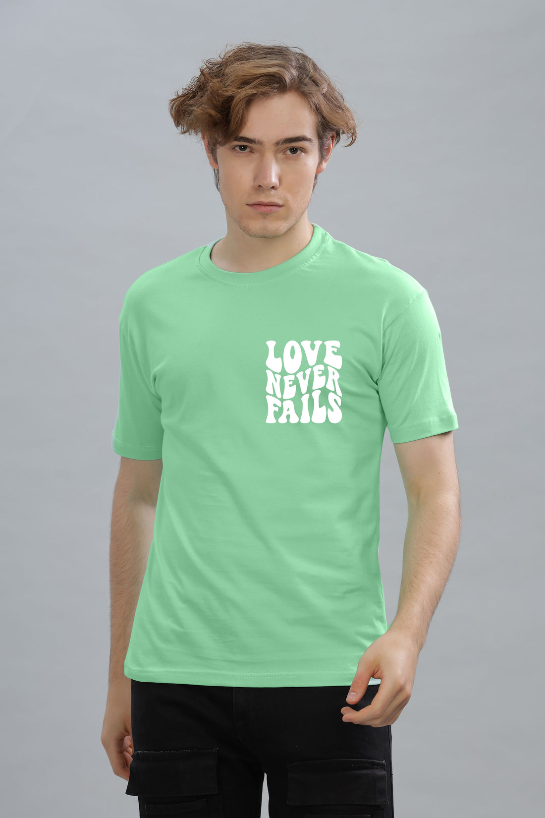 Love Never Fails Back Printed Oversized Baggy Fit Men’s Premium Cotton T-Shirt