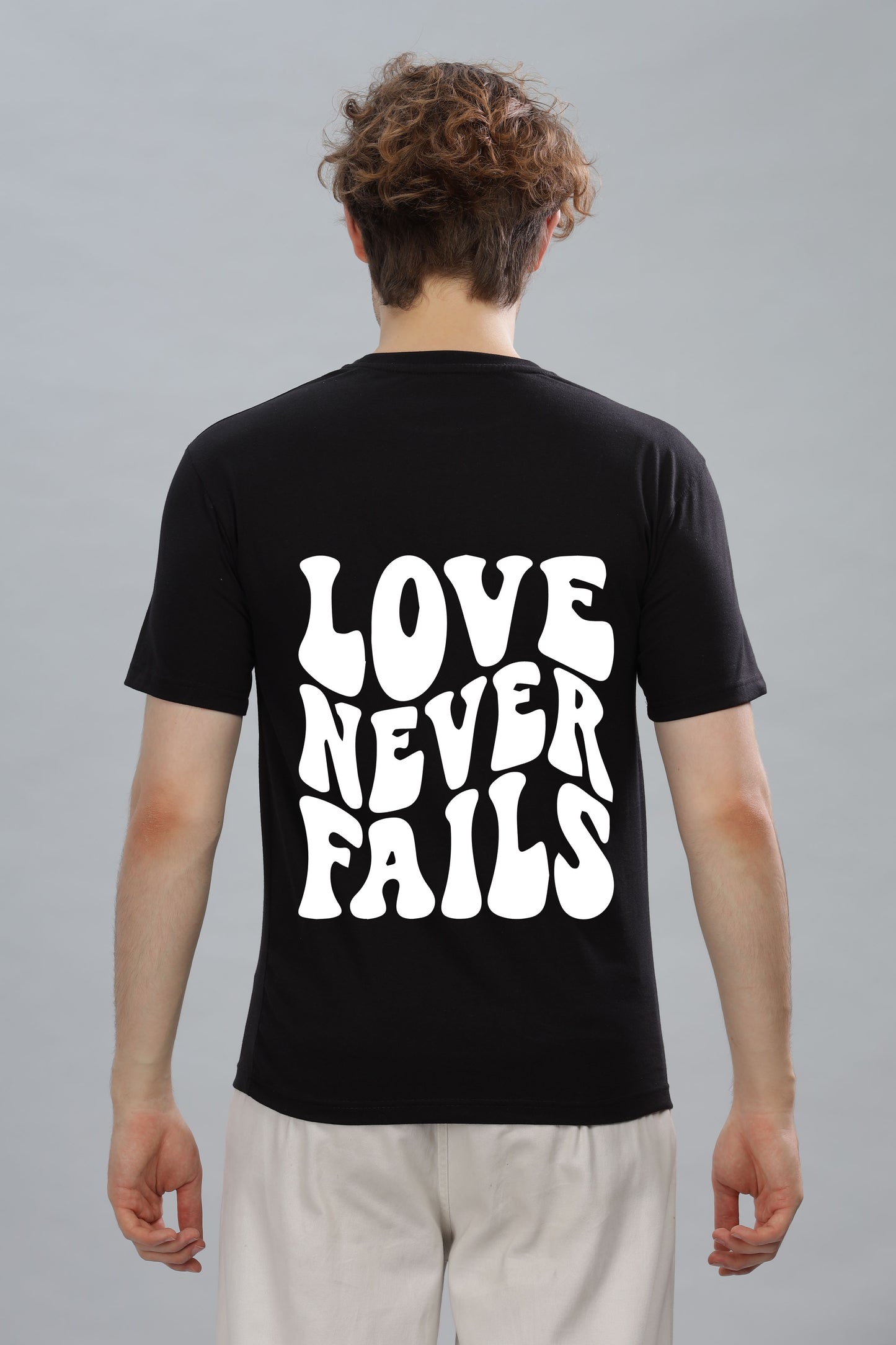 Love Never Fails Back Printed Oversized Baggy Fit Men’s Premium Cotton T-Shirt