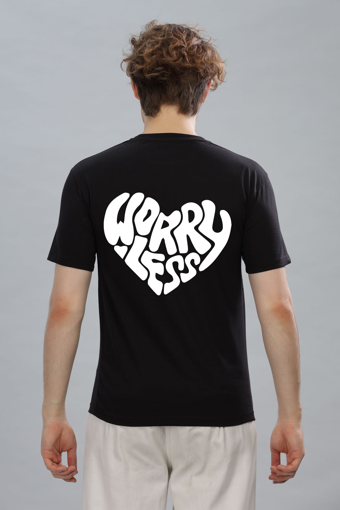 Worry Less Back Printed Men’s Oversized Baggy Fit T-Shirt | Premium Cotton Tee