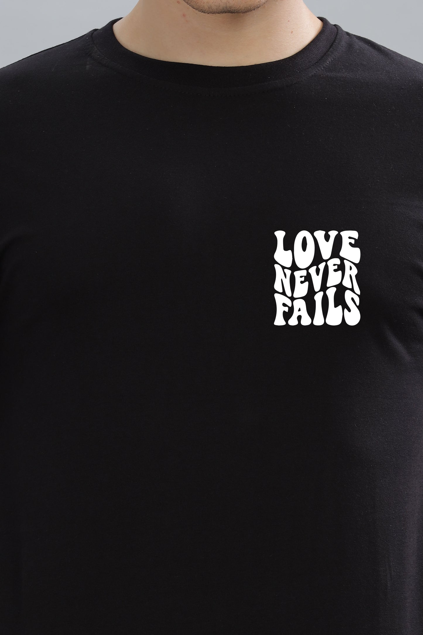 Love Never Fails Back Printed Oversized Baggy Fit Men’s Premium Cotton T-Shirt