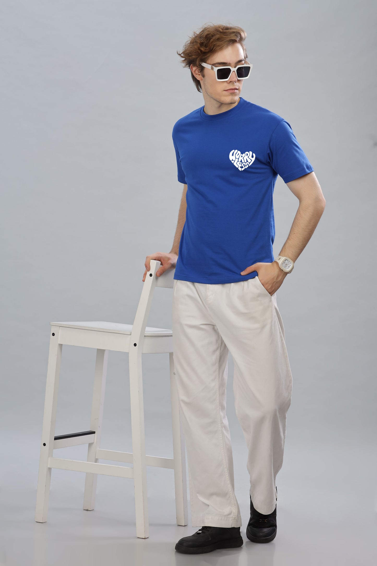 Worry Less Back Printed Men’s Oversized Baggy Fit T-Shirt | Premium Cotton Tee