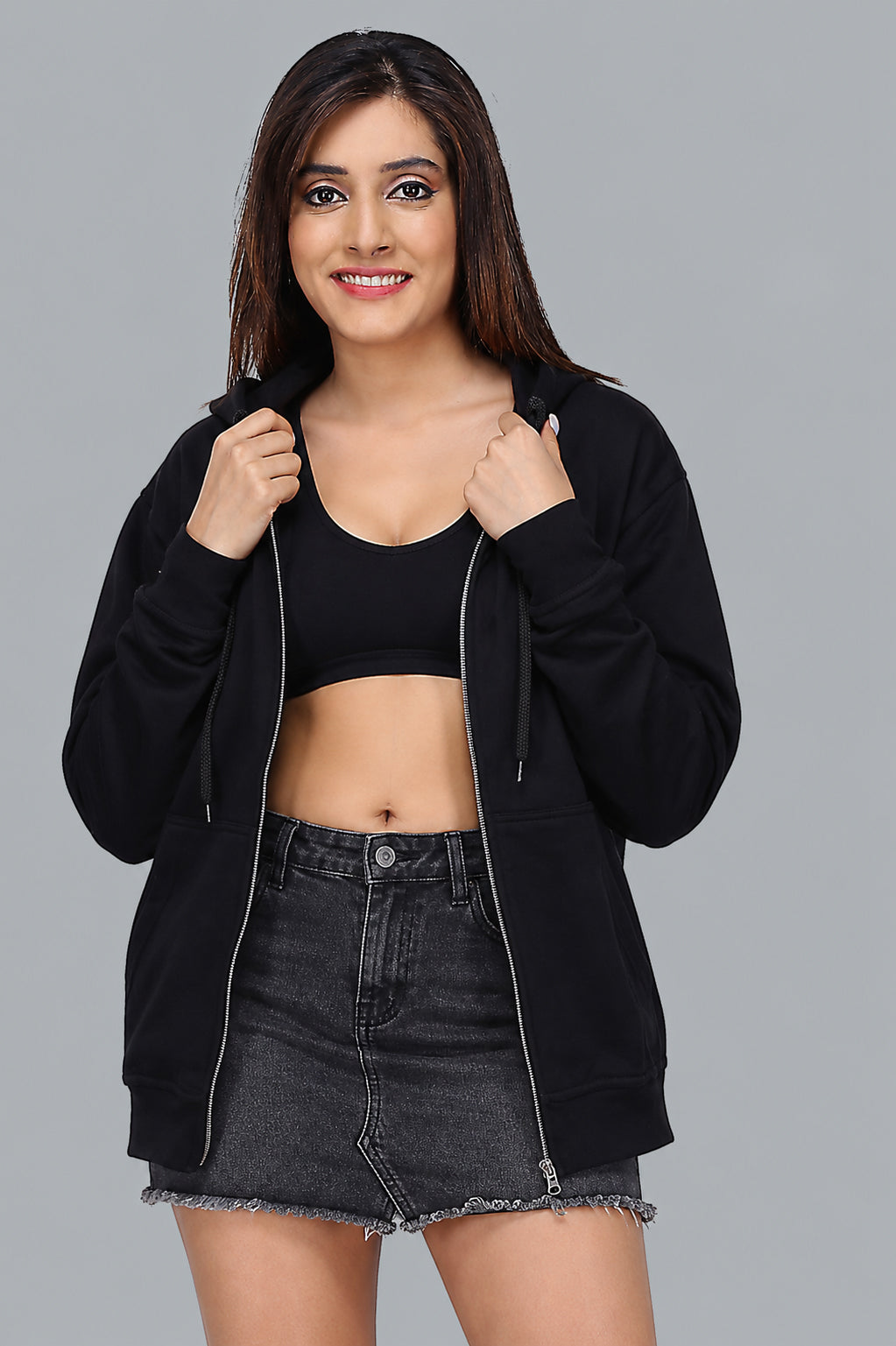 Women’s Black Zipper Hooded Hoodie Stylish & Premium Comfort