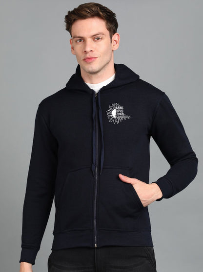 Sunshine Printed Men Winter Full Sleeve Zipper Hooded Hoodie with 2 Kangaroo Pockets