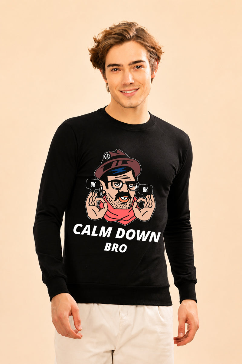 Faltu.co Calm Dawn Bro Printed Men’s Full Sleeve Premium Pure Cotton Sweatshirt