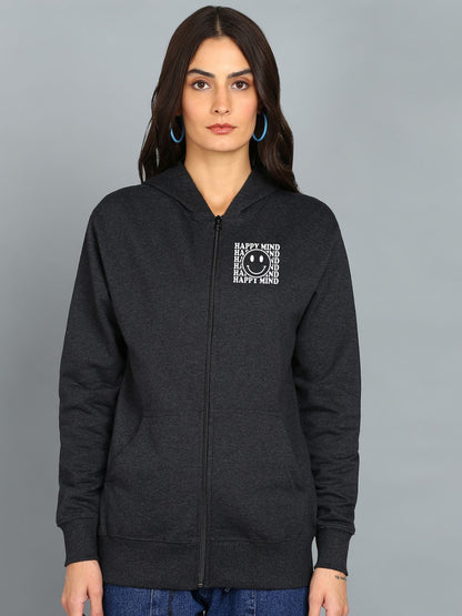 Happy Mind Printed Women's Cotton Full Zipper Sweatshirt Hoodies with Kangaroo Pocket Winter Wear Hooded Neck Sweatshirt
