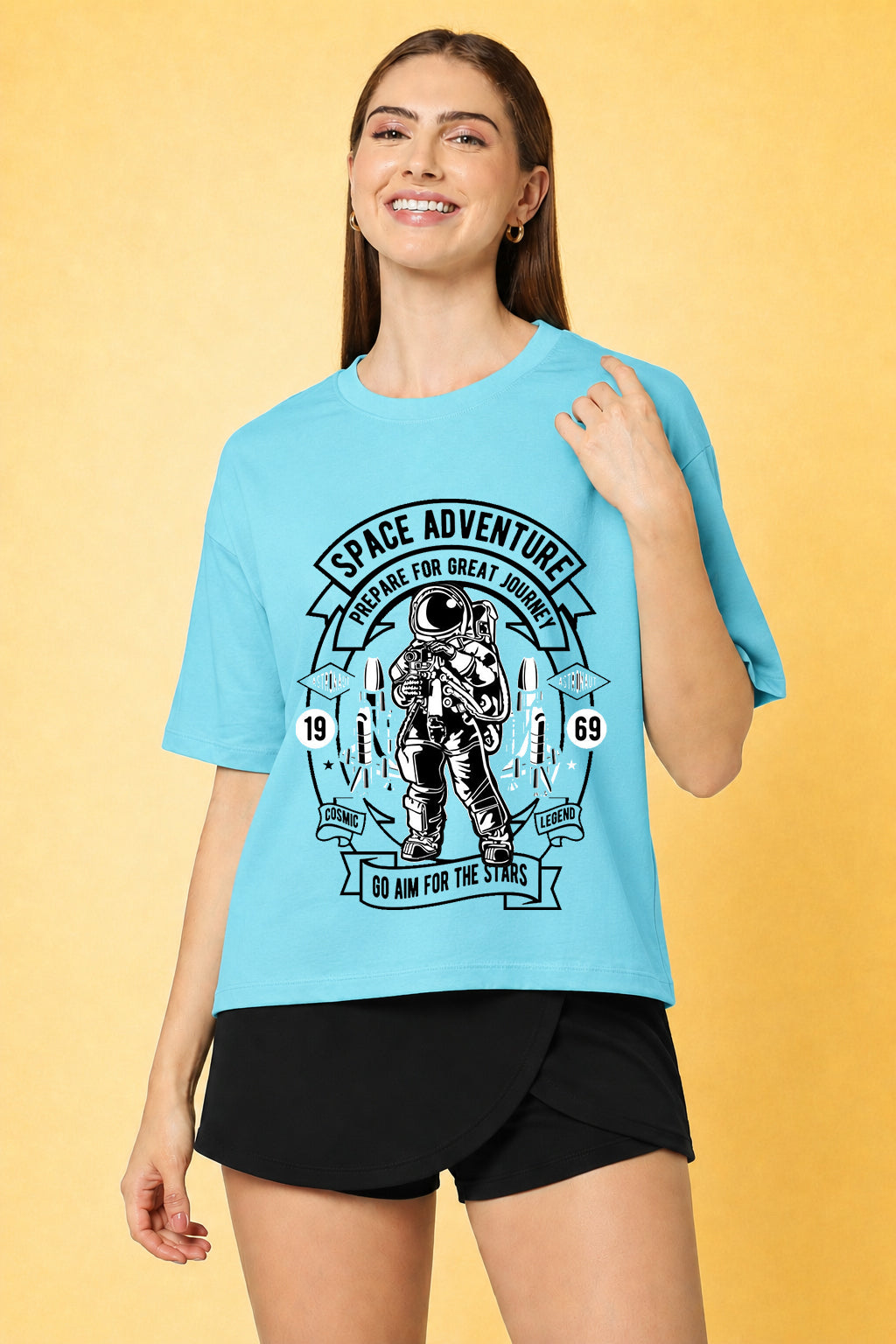 Space Adventure Printed Oversized Baggy Loose Fit T-Shirt