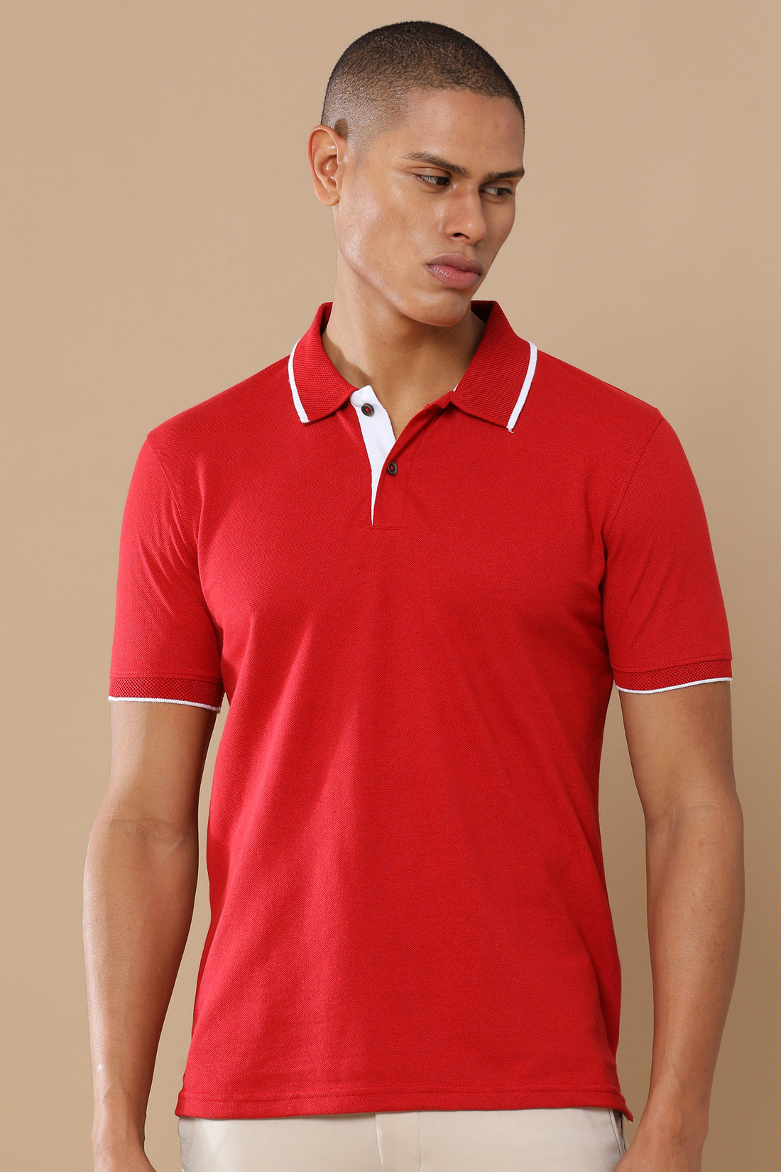 Sustainable Heather Red Men’s Premium Polo T-Shirt with White Tipping | Eco-Friendly Casual Wear