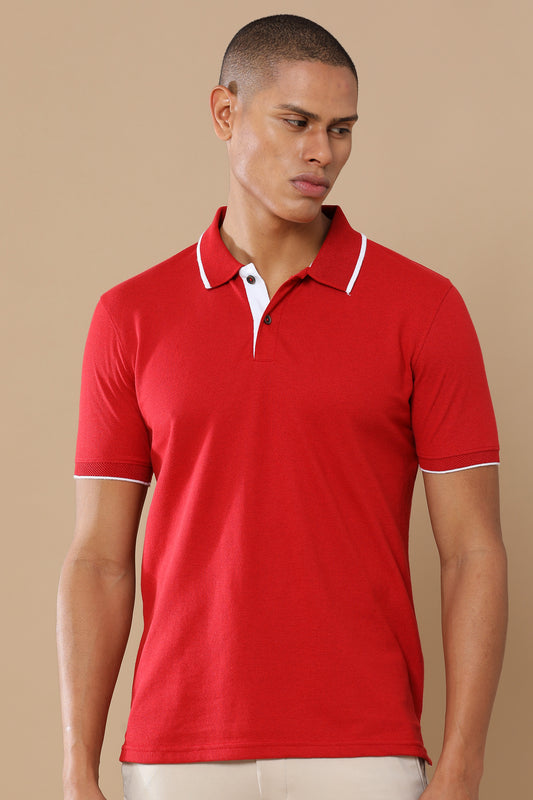 Sustainable Heather Red Men’s Premium Polo T-Shirt with White Tipping | Eco-Friendly Casual Wear