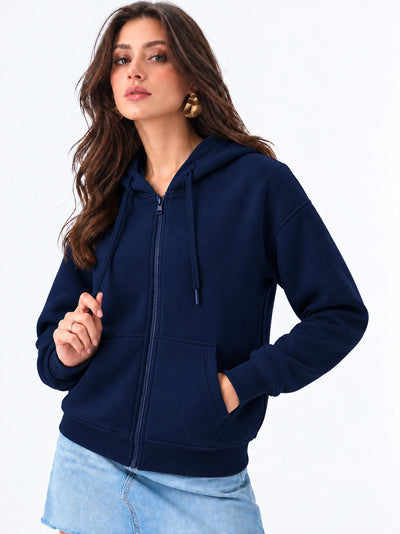 Women’s Plain Zipper Hooded Hoodie Stylish & Comfortable