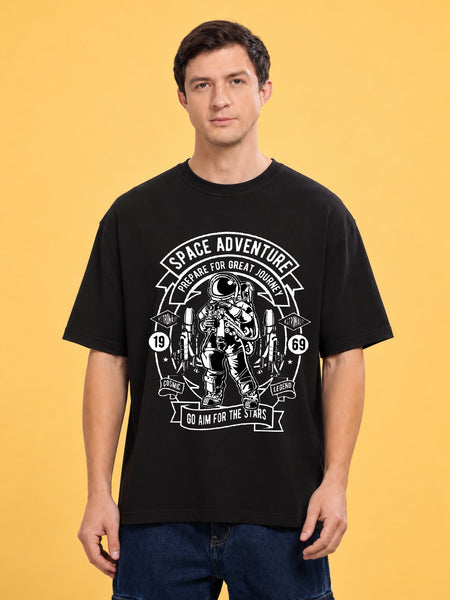 Faltu.co Space Adventure Men’s Printed Oversized Baggy Fit Rich Soft Cotton Fabric T-shirt