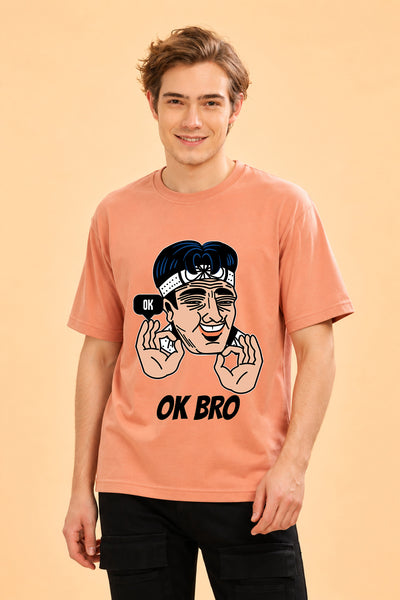 Faltu.co Ok Bro Men’s Printed Oversized Baggy Fit Rich Soft Cotton Fabric T-shirt