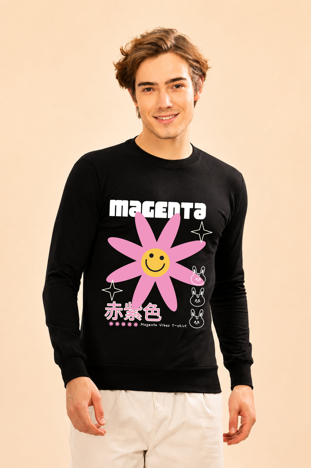 Magenta Printed Men’s Full Sleeve Premium Pure Cotton Sweatshirt