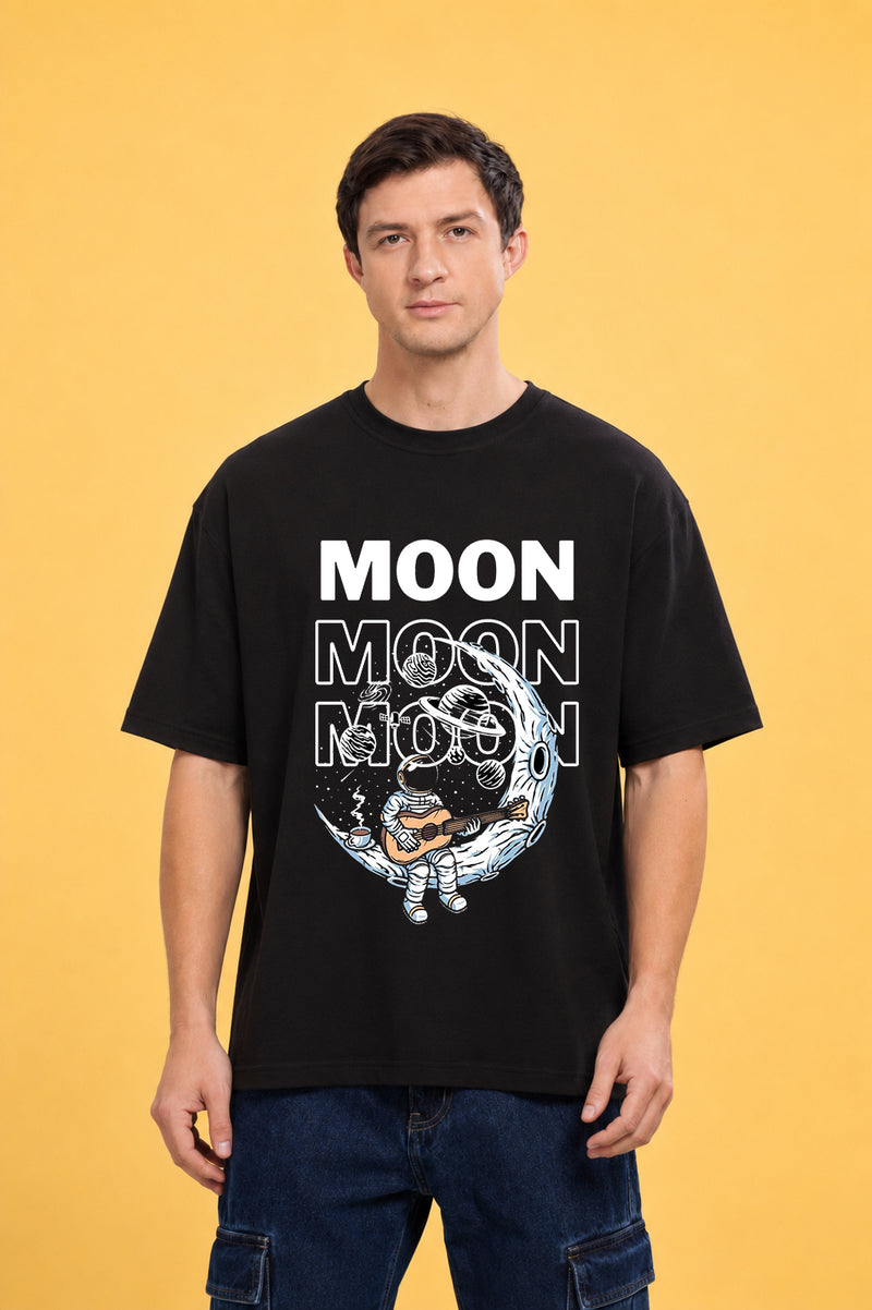 Faltu.co Moon 3 Men’s Printed Oversized Baggy Fit Rich Soft Cotton Fabric T-shirt