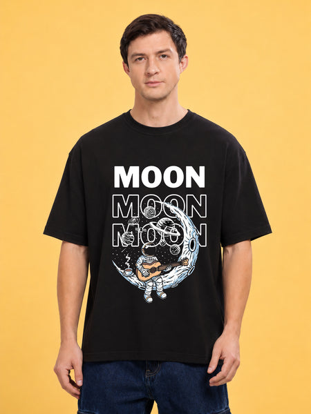 Faltu.co Moon 3 Men’s Printed Oversized Baggy Fit Rich Soft Cotton Fabric T-shirt