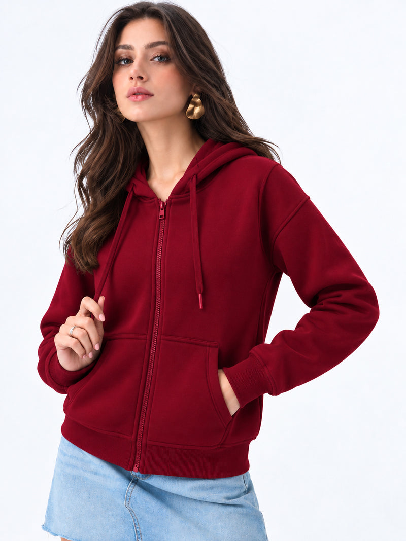 Women’s Plain Zipper Hooded Hoodie Stylish & Comfortable