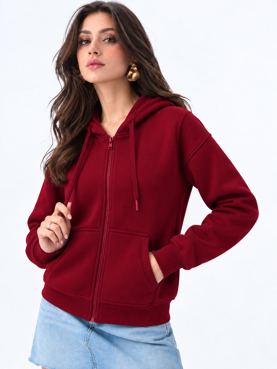 Women’s Plain Zipper Hooded Hoodie Stylish & Comfortable