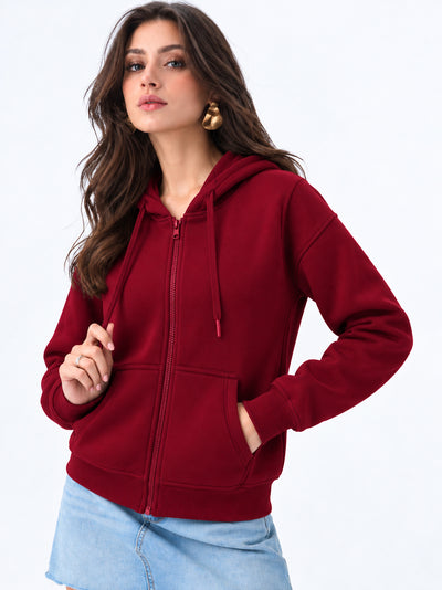 Women’s Plain Zipper Hooded Hoodie Stylish & Comfortable