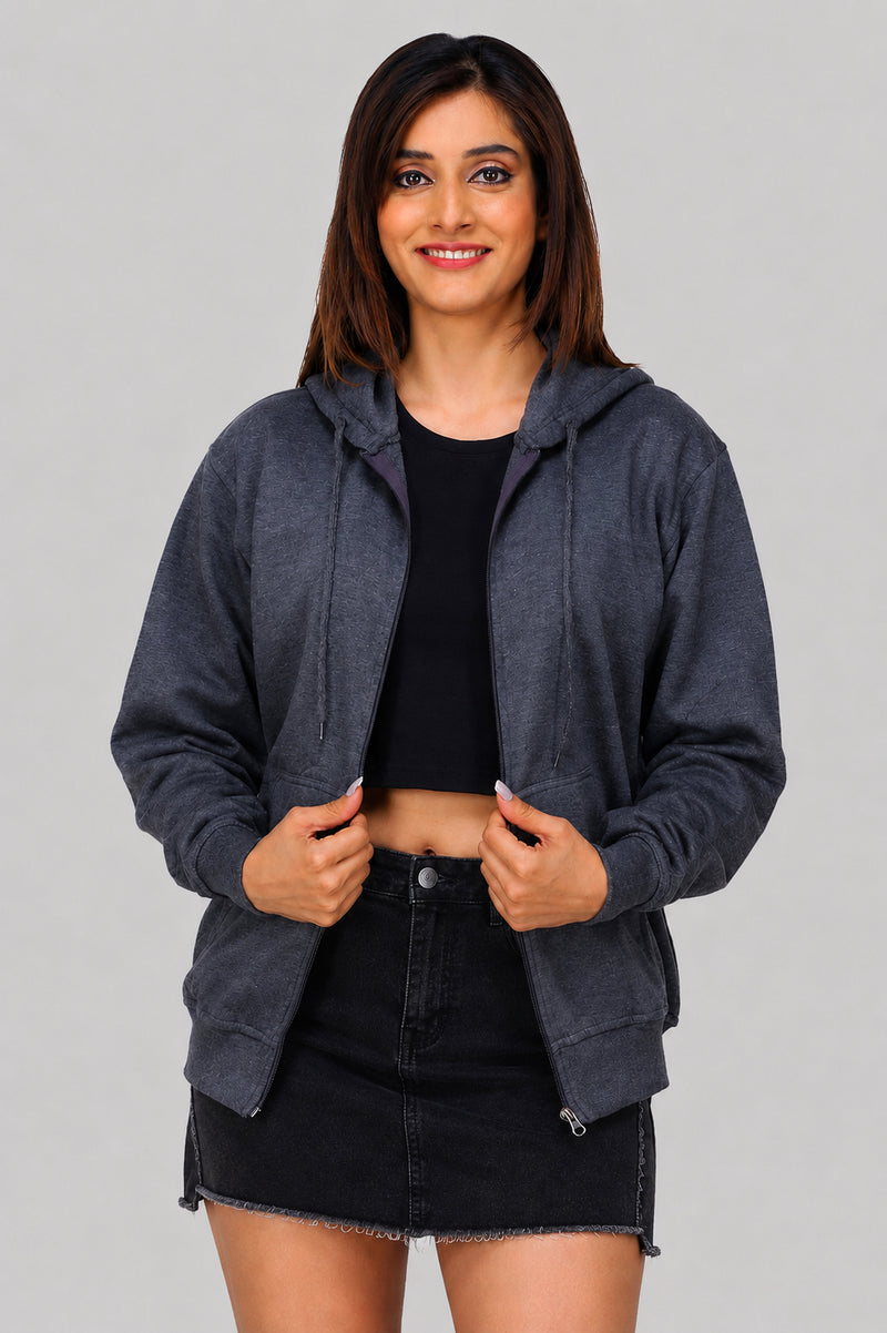 Women’s Charcoal Grey Zipper Hooded Hoodie Stylish & Premium Comfort