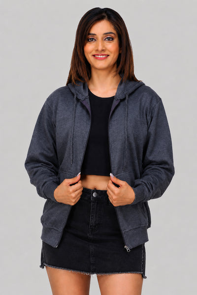 Women’s Charcoal Grey Zipper Hooded Hoodie Stylish & Premium Comfort
