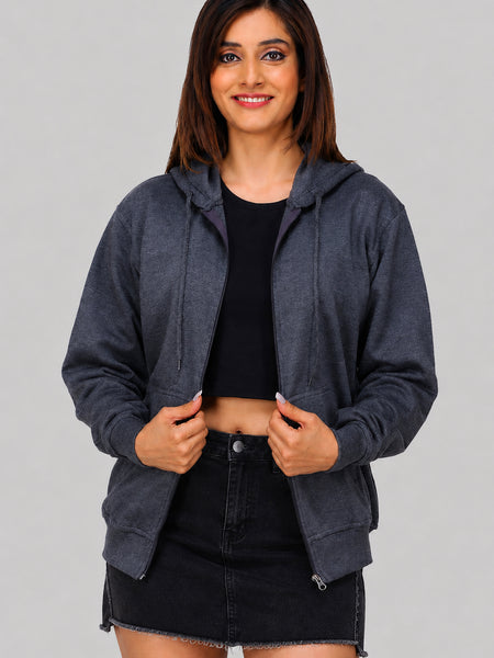 Women’s Charcoal Grey Zipper Hooded Hoodie Stylish & Premium Comfort