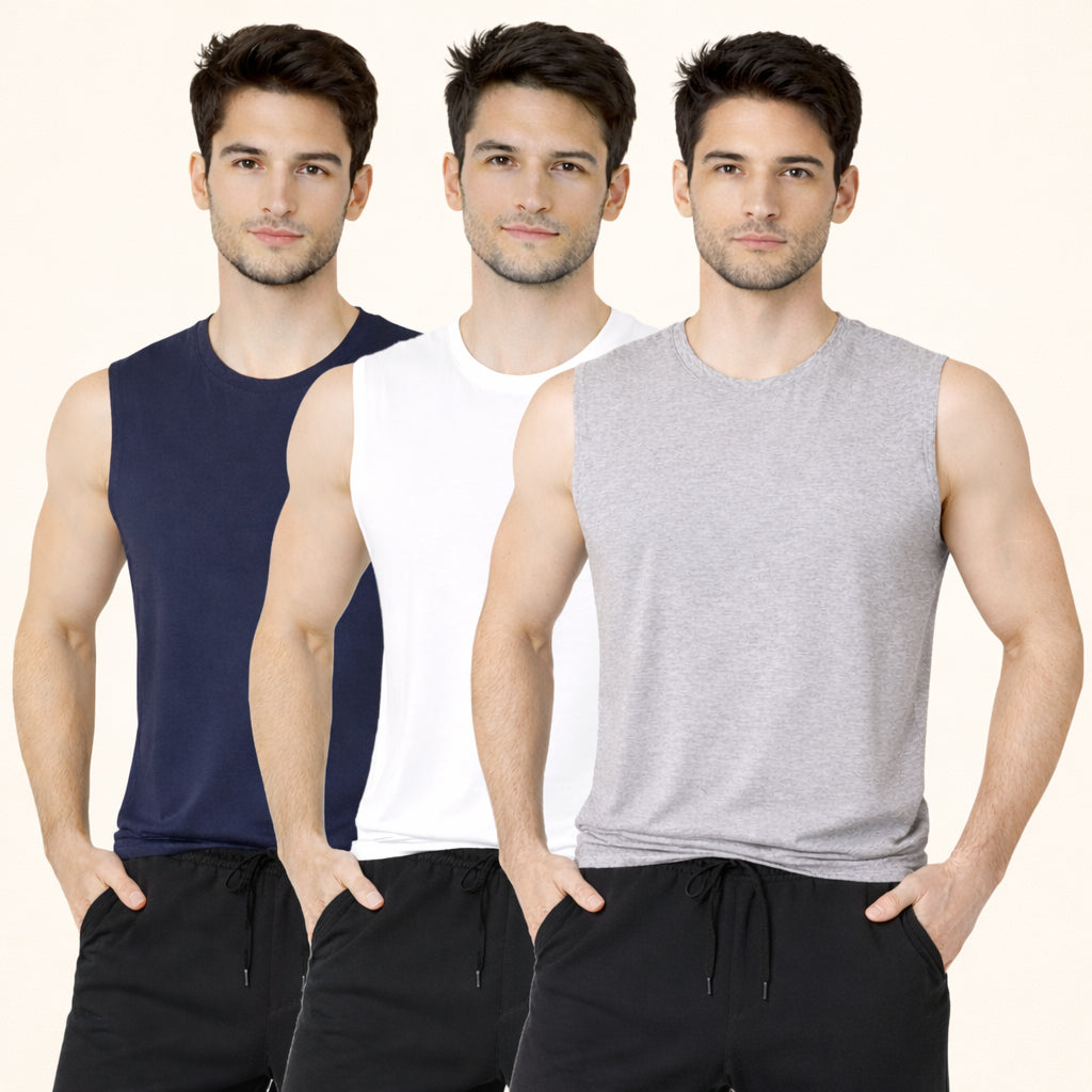 Faltu.co Pack of 3 Multicolour Men Cotton Gym Vest Breathable Sleeveless Sando