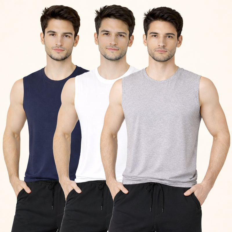 Faltu.co Pack of 3 Multicolour Men Cotton Gym Vest Breathable Sleeveless Sando