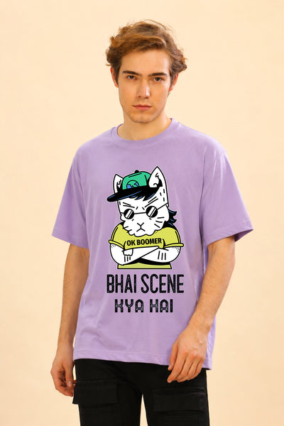 Faltu.co Bhai Scene Kya Hai Men’s Printed Oversized Baggy Fit Rich Soft Cotton Fabric T-shirt