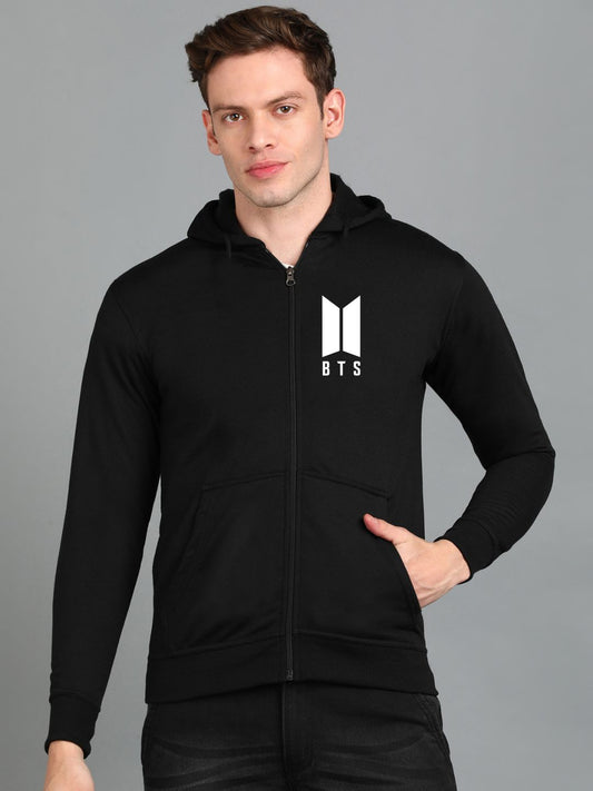 Printed Men Winter Full Sleeve Zipper Hooded Hoodie with 2 Kangaroo Pockets