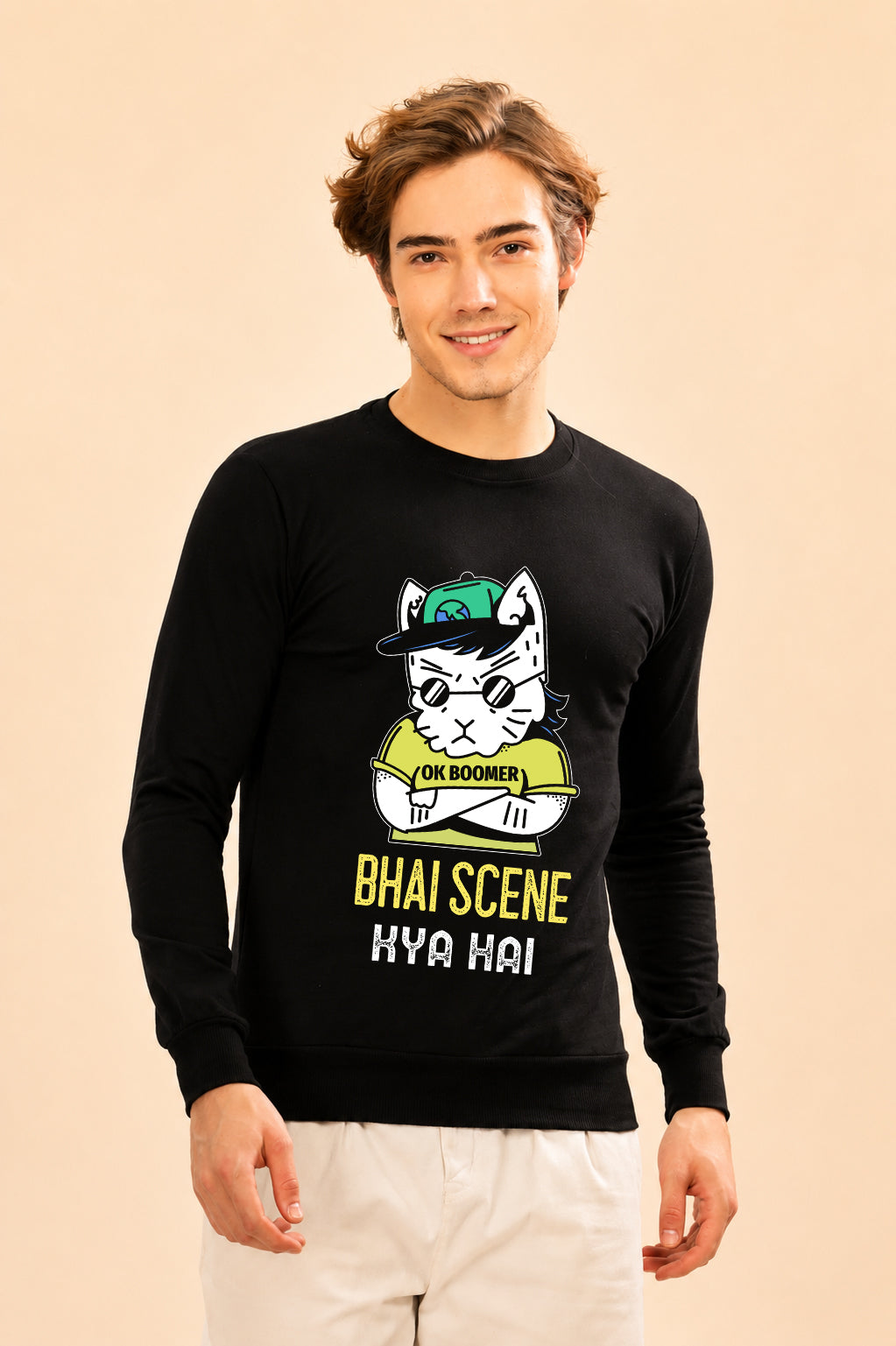 Faltu.co Bhai Kya Scene Hai Printed Men’s Full Sleeve Premium Pure Cotton Sweatshirt