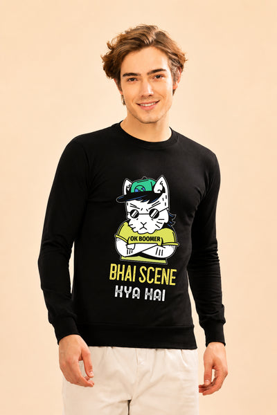Faltu.co Bhai Kya Scene Hai Printed Men’s Full Sleeve Premium Pure Cotton Sweatshirt