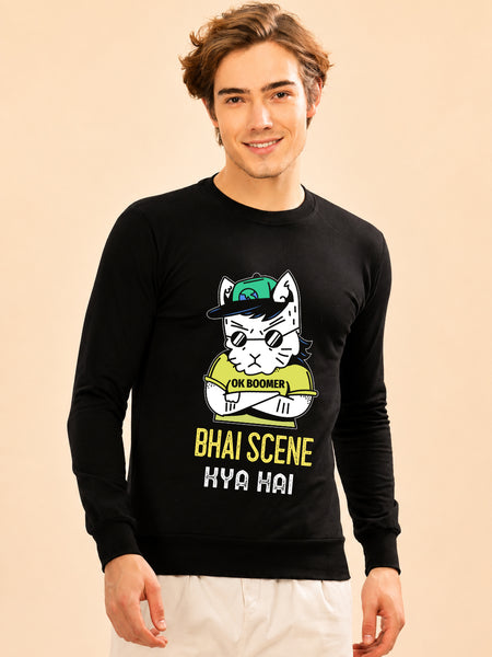 Faltu.co Bhai Kya Scene Hai Printed Men’s Full Sleeve Premium Pure Cotton Sweatshirt
