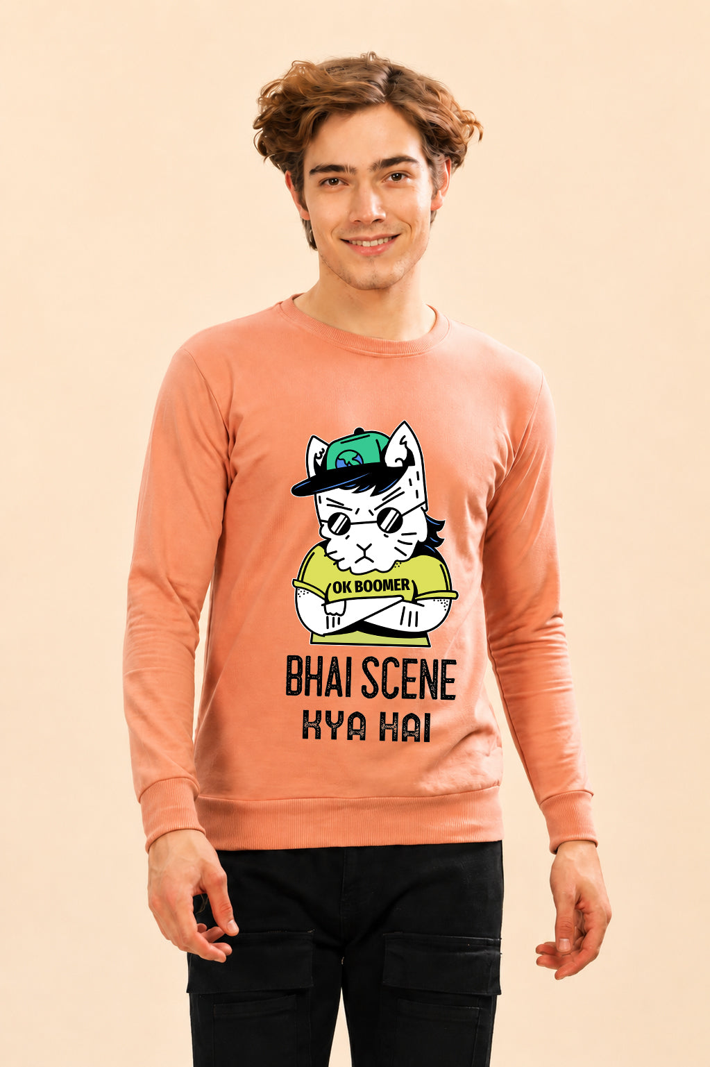 Faltu.co Bhai Kya Scene Hai Printed Men’s Full Sleeve Premium Pure Cotton Sweatshirt