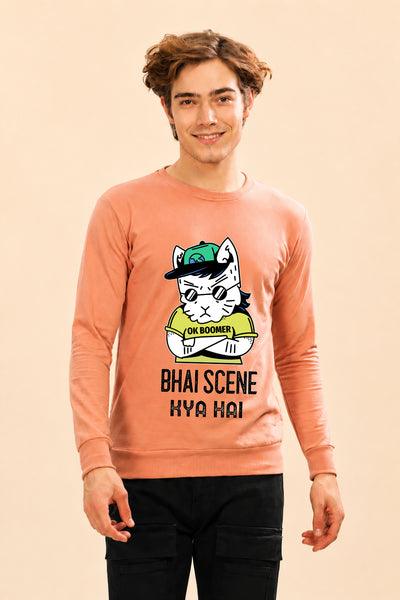 Faltu.co Bhai Kya Scene Hai Printed Men’s Full Sleeve Premium Pure Cotton Sweatshirt