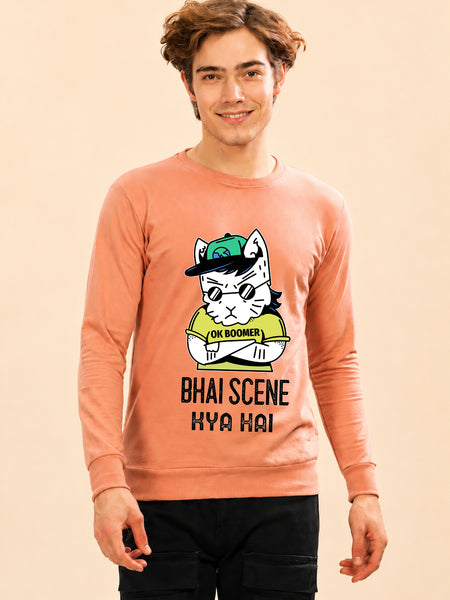 Faltu.co Bhai Kya Scene Hai Printed Men’s Full Sleeve Premium Pure Cotton Sweatshirt
