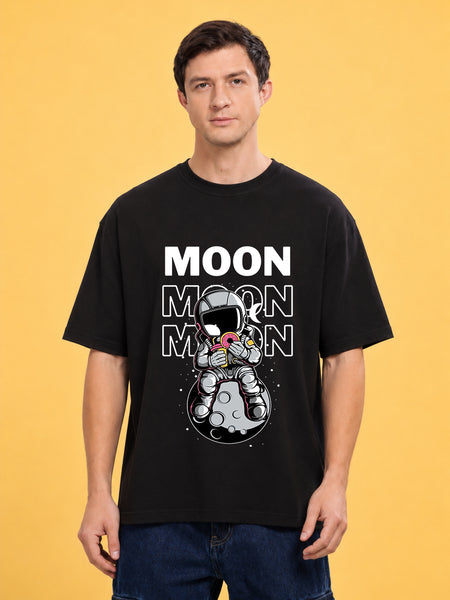 Faltu.co Moon 2 Men’s Printed Oversized Baggy Fit Rich Soft Cotton Fabric T-shirt