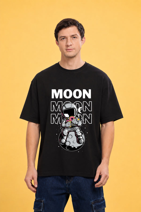 Faltu.co Moon 2 Men’s Printed Oversized Baggy Fit Rich Soft Cotton Fabric T-shirt