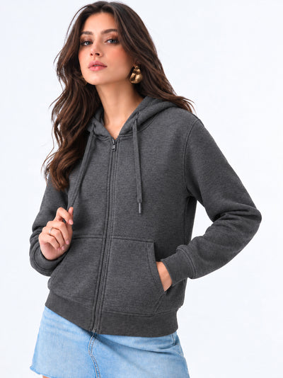 Women’s Plain Zipper Hooded Hoodie Stylish & Comfortable