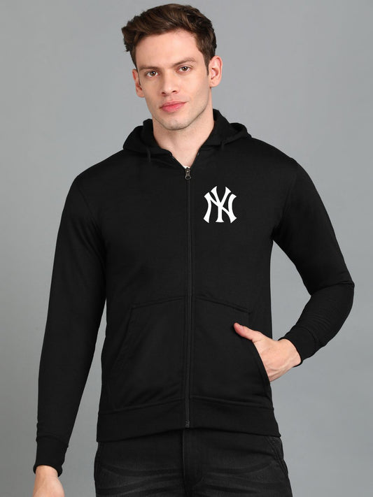 Nyc Printed Men Winter Full Sleeve Zipper Hooded Hoodie with 2 Kangaroo Pockets