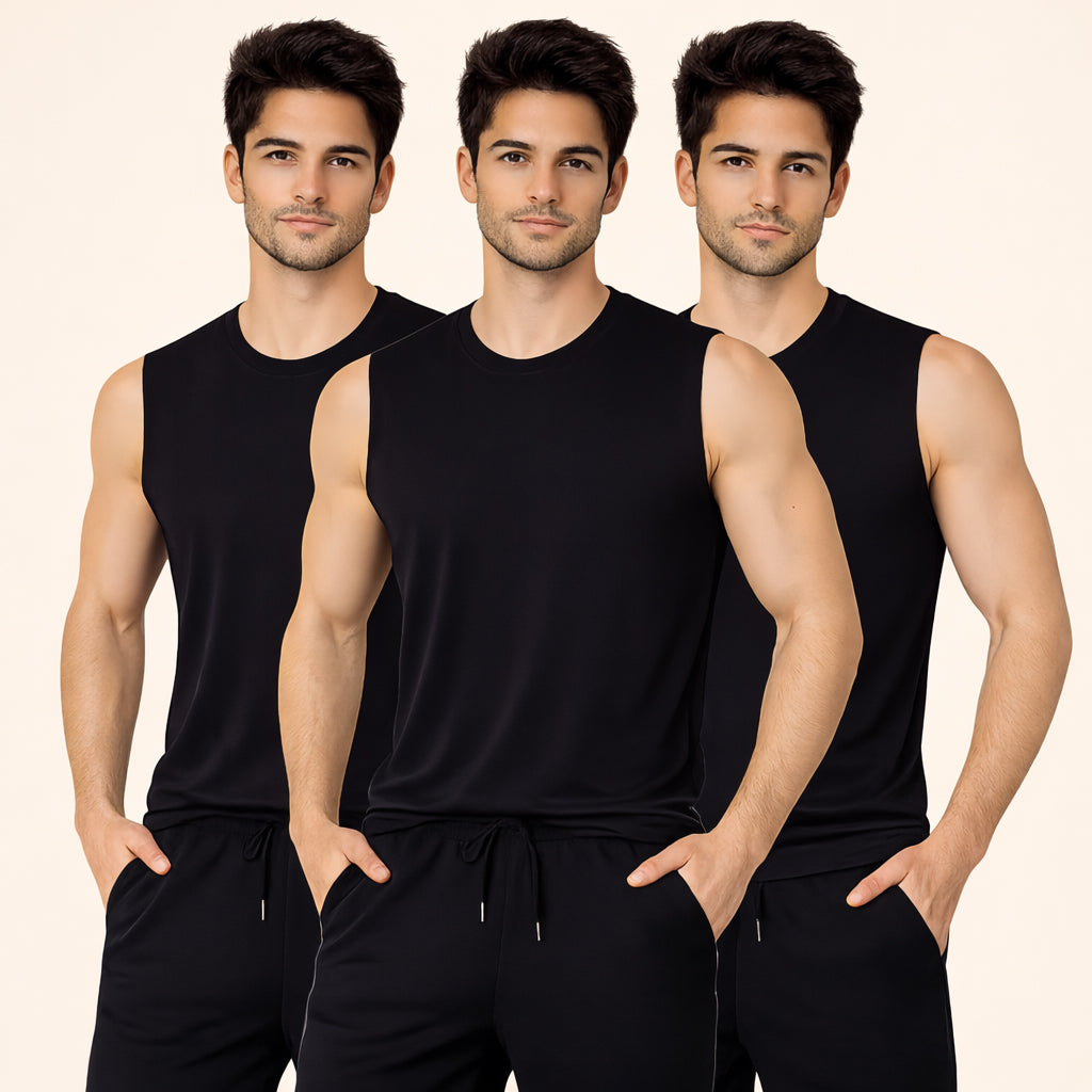 Faltu.co Pack of 3 Men Cotton Gym Vest Breathable Sleeveless Sando