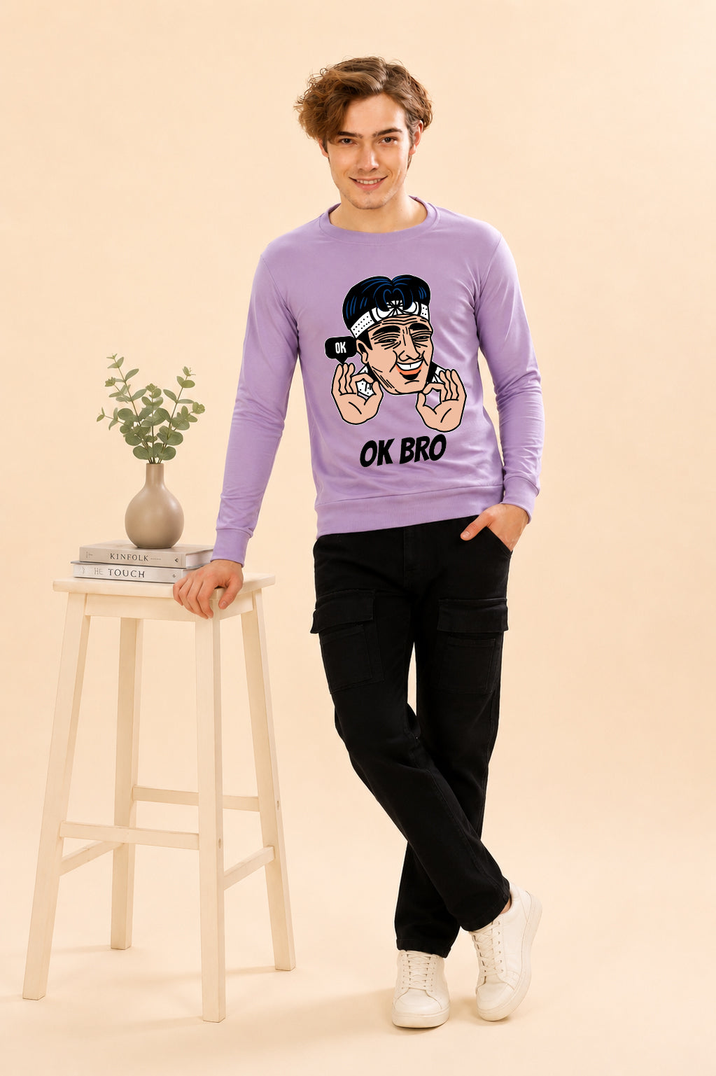 Faltu.co Ok Bro Printed Men’s Full Sleeve Premium Pure Cotton Sweatshirt