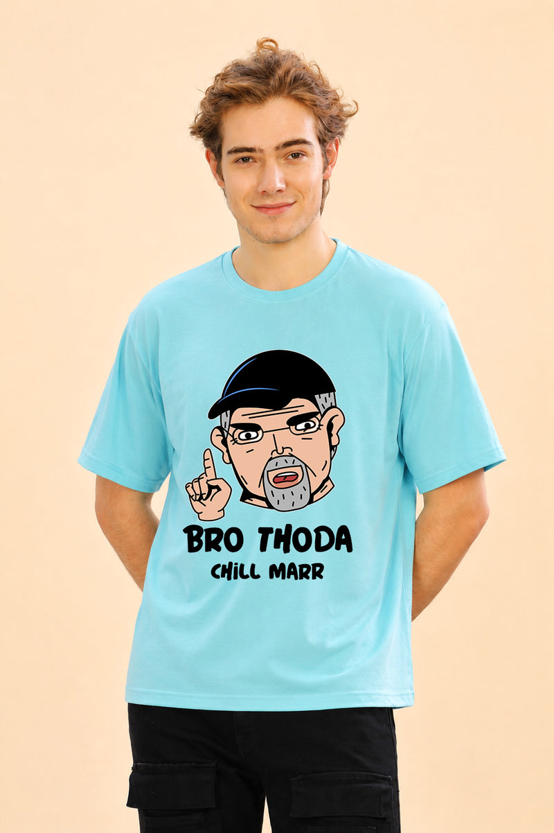 Faltu.co Bro Thoda Chill Kar Men’s Printed Oversized Baggy Fit Rich Soft Cotton Fabric T-shirt