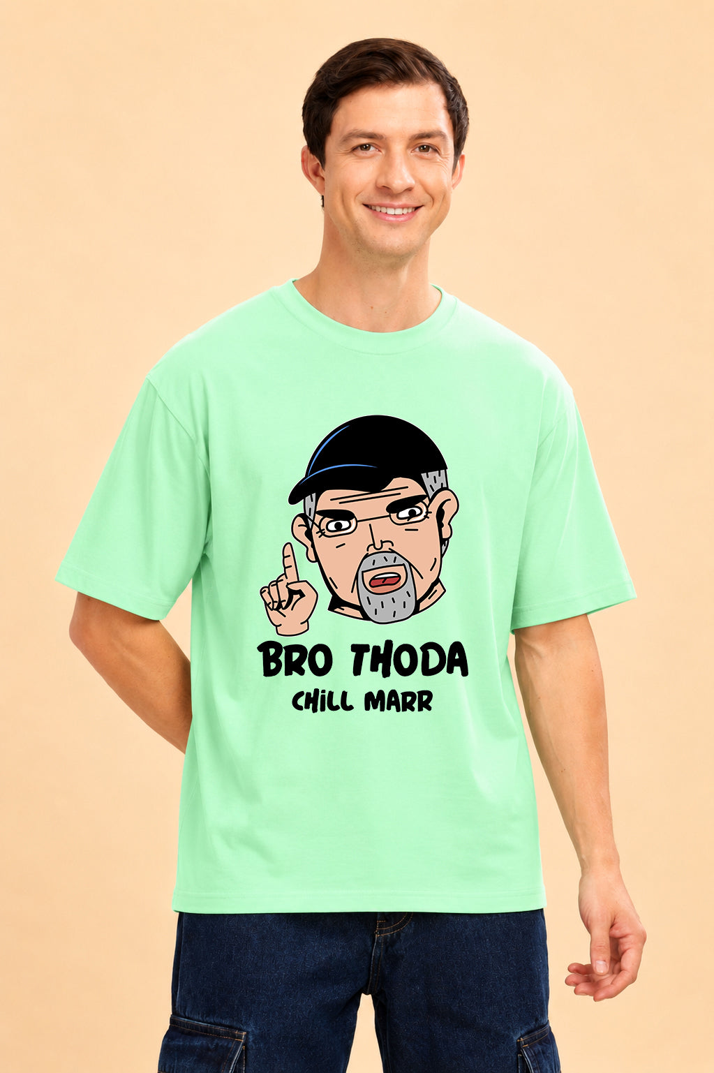 Faltu.co Bro Thoda Chill Kar Men’s Printed Oversized Baggy Fit Rich Soft Cotton Fabric T-shirt
