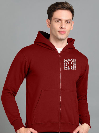 Happy Mind Printed Men Winter Full Sleeve Zipper Hooded Hoodie with 2 Kangaroo Pockets