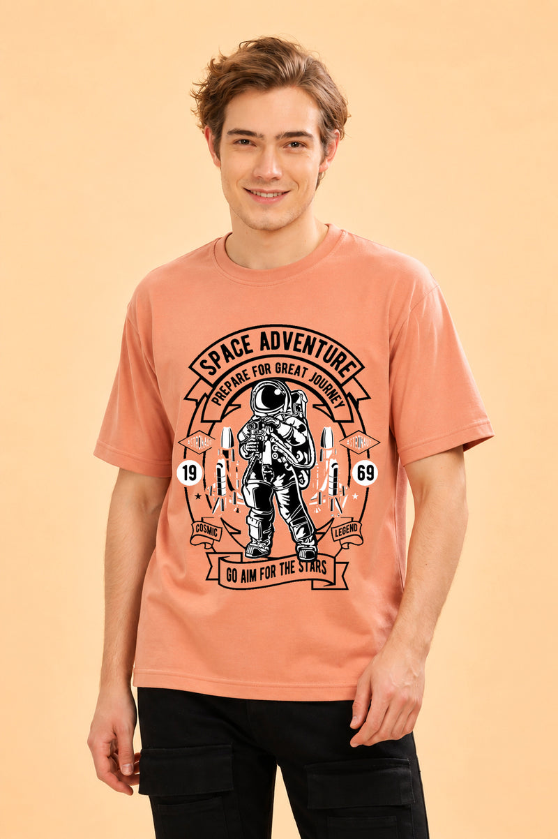 Faltu.co Space Adventure Men’s Printed Oversized Baggy Fit Rich Soft Cotton Fabric T-shirt