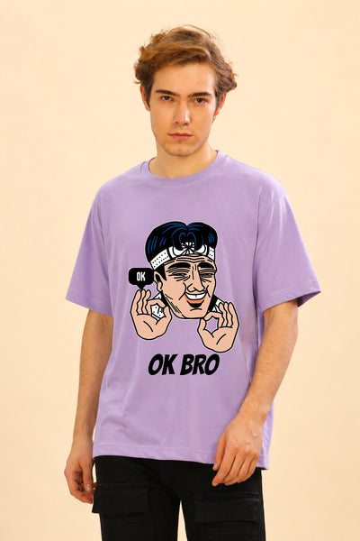 Faltu.co Ok Bro Men’s Printed Oversized Baggy Fit Rich Soft Cotton Fabric T-shirt