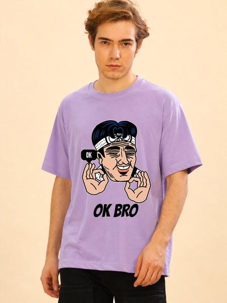 Faltu.co Ok Bro Men’s Printed Oversized Baggy Fit Rich Soft Cotton Fabric T-shirt