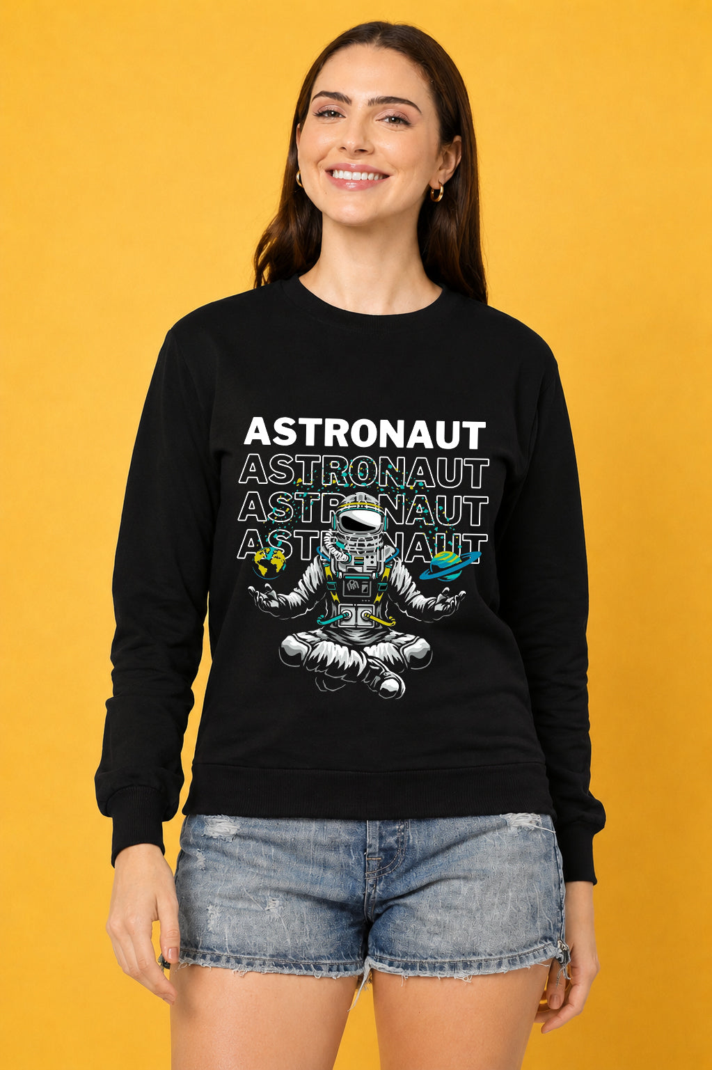 Astronaut 1 Printed Women’s Cozy & Stylish Full Sleeve Pastel Colour Sweatshirt